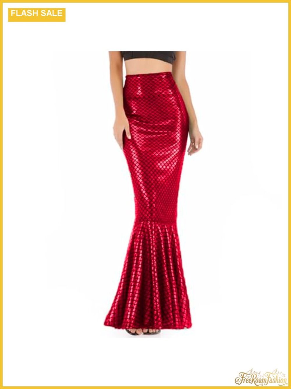 Mermaid Tail Costume High Waist Metallic Latex Maxi Skirt